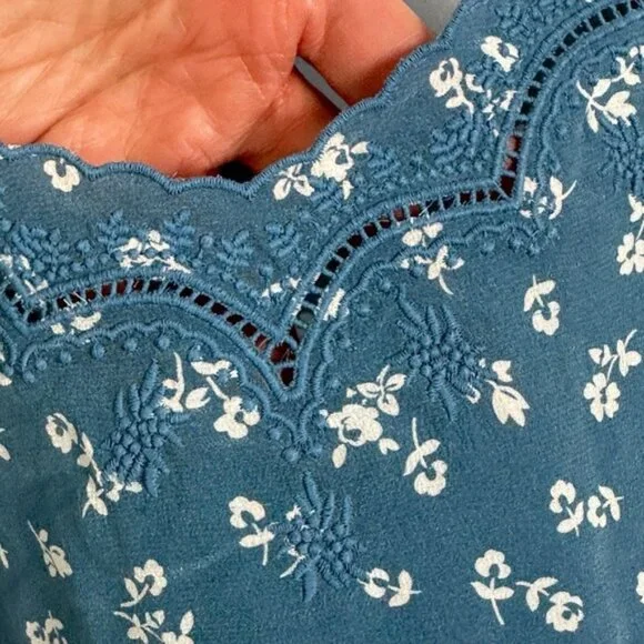 Sezane 100% Silk Palma Blue Floral Tank Top Camisole Boho Size 32 French US 0 - Picture 9 of 13